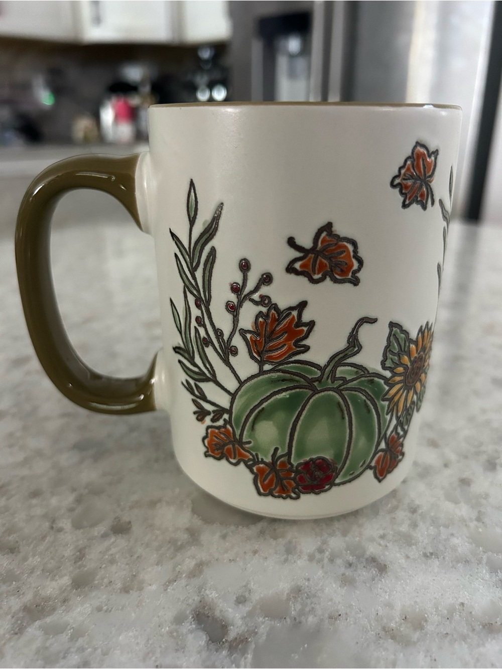 “New” Eli + Ana Ceramic Fall Mug with Olive Handle and Pumpkin Floral Design - Picture 3 of 8